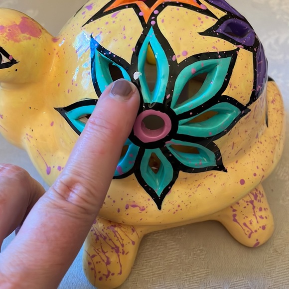 Hand painted ceramic yellow turtle fairy light, tea light candle votive holder - Picture 5 of 11